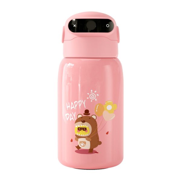粉色正视白底图 Children's Smart Stainless Steel Vacuum Bottle with Fingerprint Lock