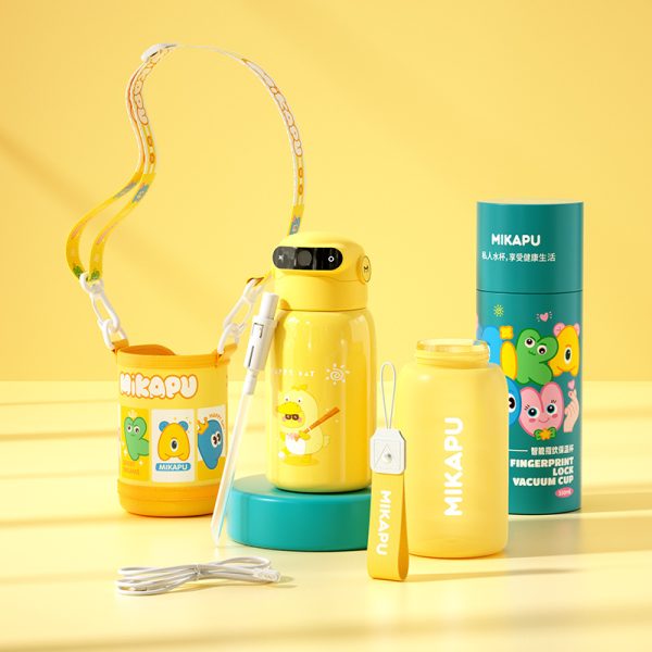黄色 Children's Smart Water Bottle with Fingerprint Lock, Tritan, BPA free